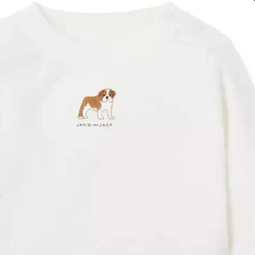 White Baby One-Piece Bodysuit with Dog Embroidery